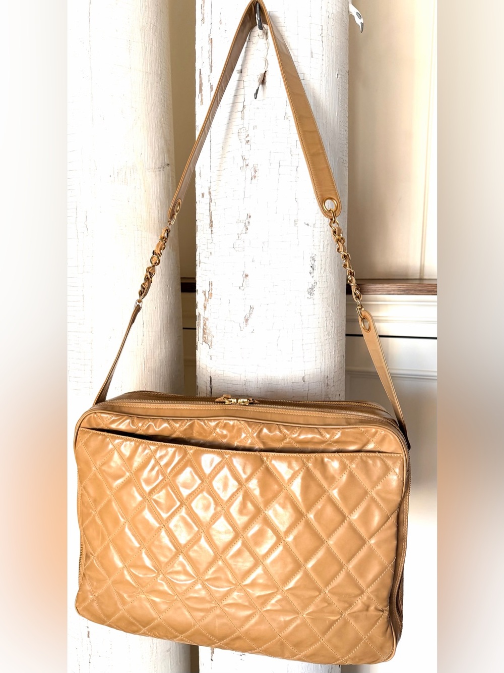 CHANEL Rare Vintage Quilted Glazed Leather Travel Bag Briefcase + COA - Picture 11 of 15